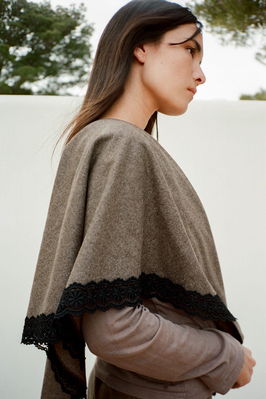 arkitaip Accessories One Size Felted Wool Triangle Scarf with lace in mocha