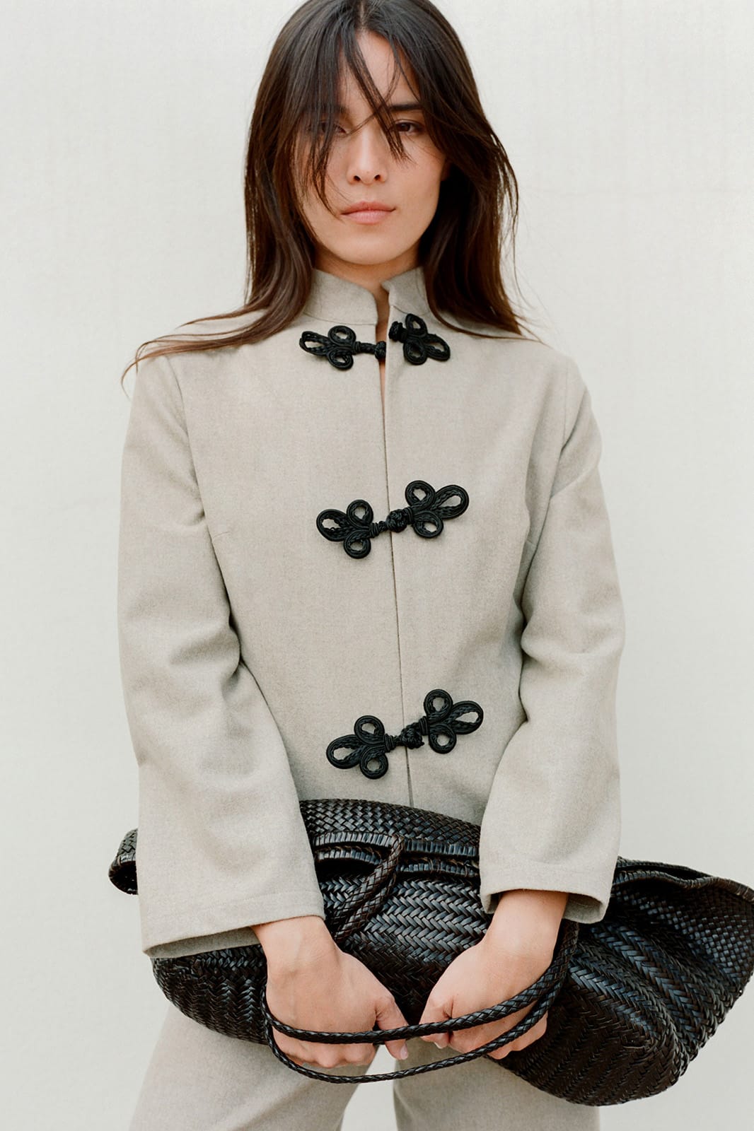 arkitaip Blazers The Wilma Stand-Up Collar Wool Overshirt in beige