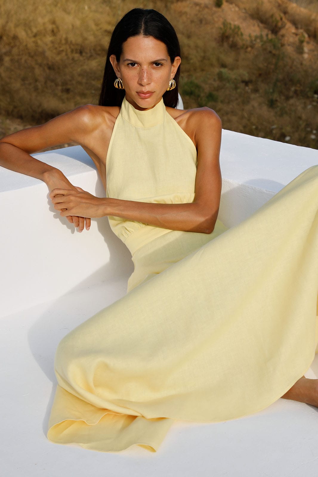 arkitaip Maxi Dresses The Isi Halterneck Dress in yellow