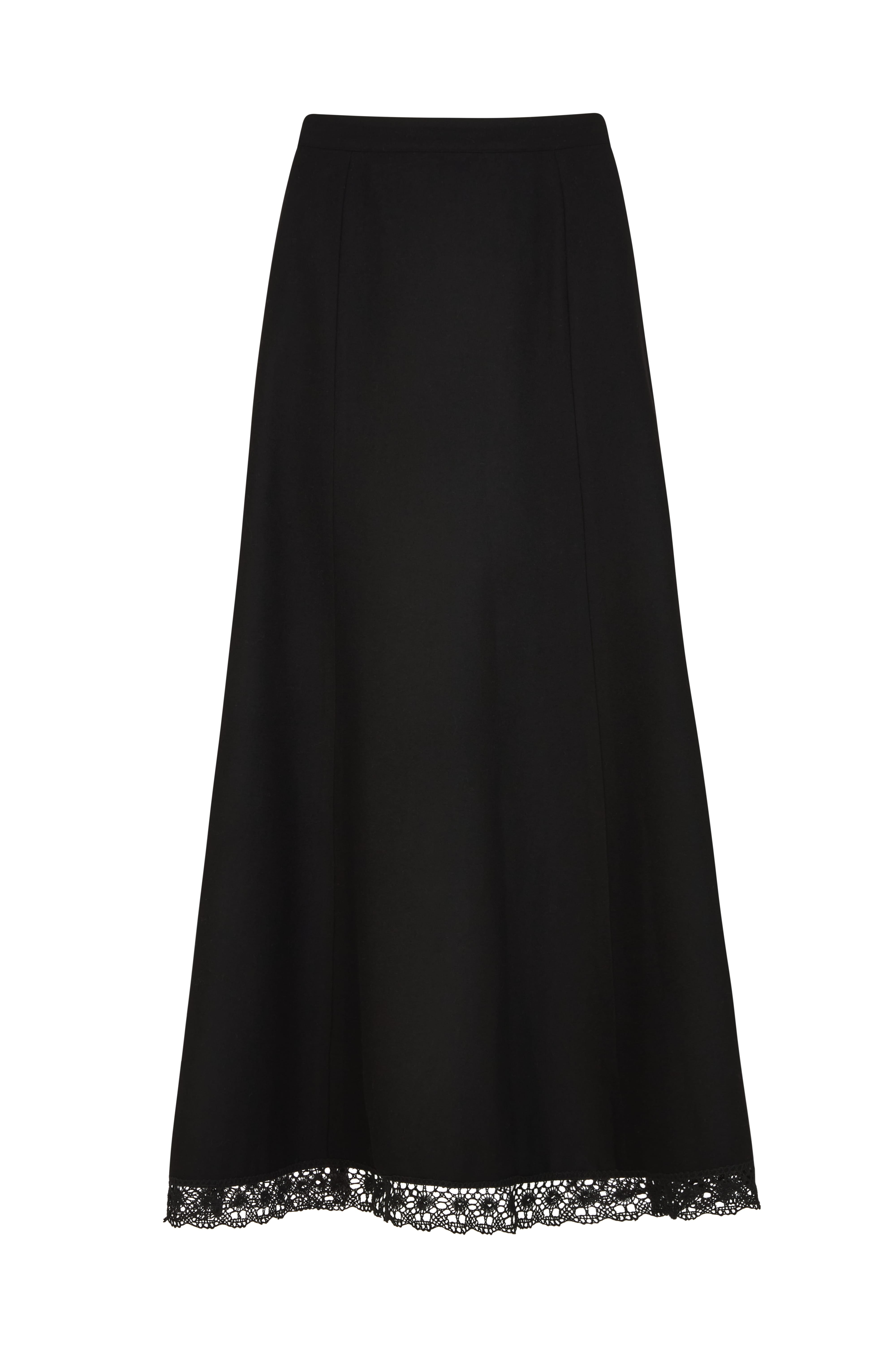 arkitaip Tops Thea Maxi Wool Skirt with lace trim in black