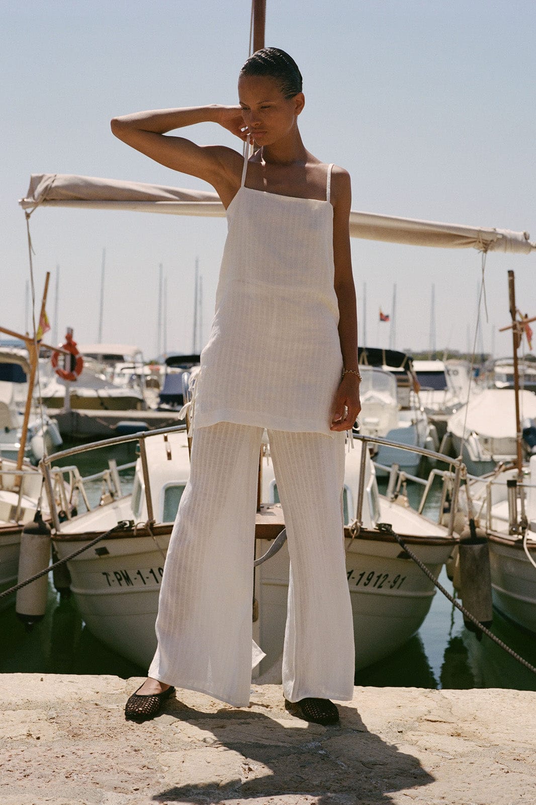 arkitaip Trousers The Lena Wide-Leg Trousers With Slit in off-white