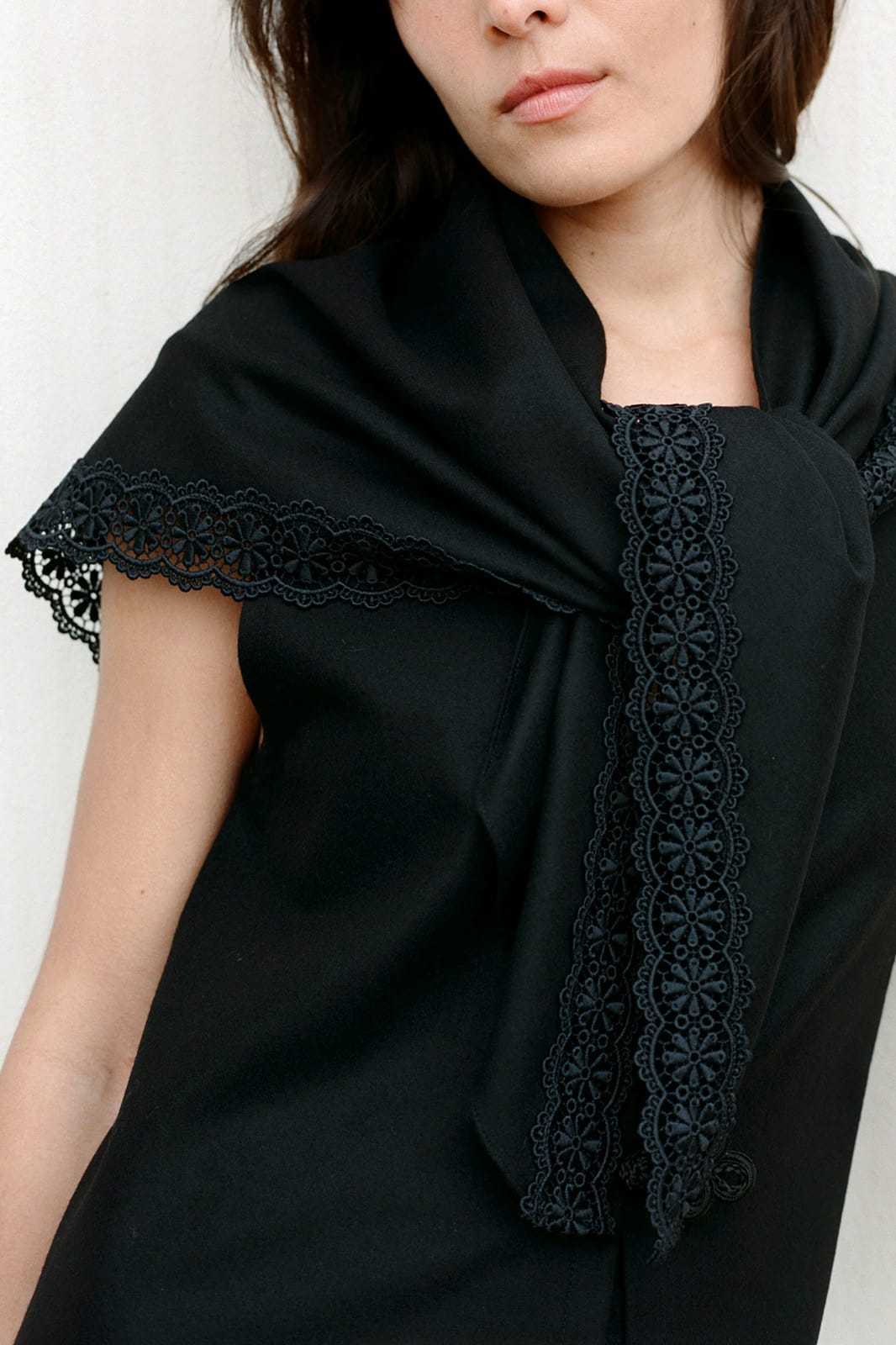 arkitaip Accessories One Size Felted Wool Triangle Scarf with lace in black