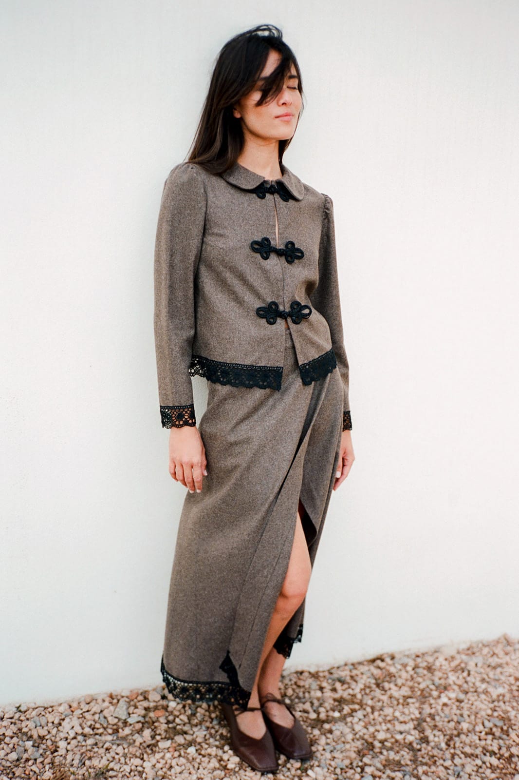 arkitaip Blazers The Camille Rounded Collar Wool Overshirt in mocha