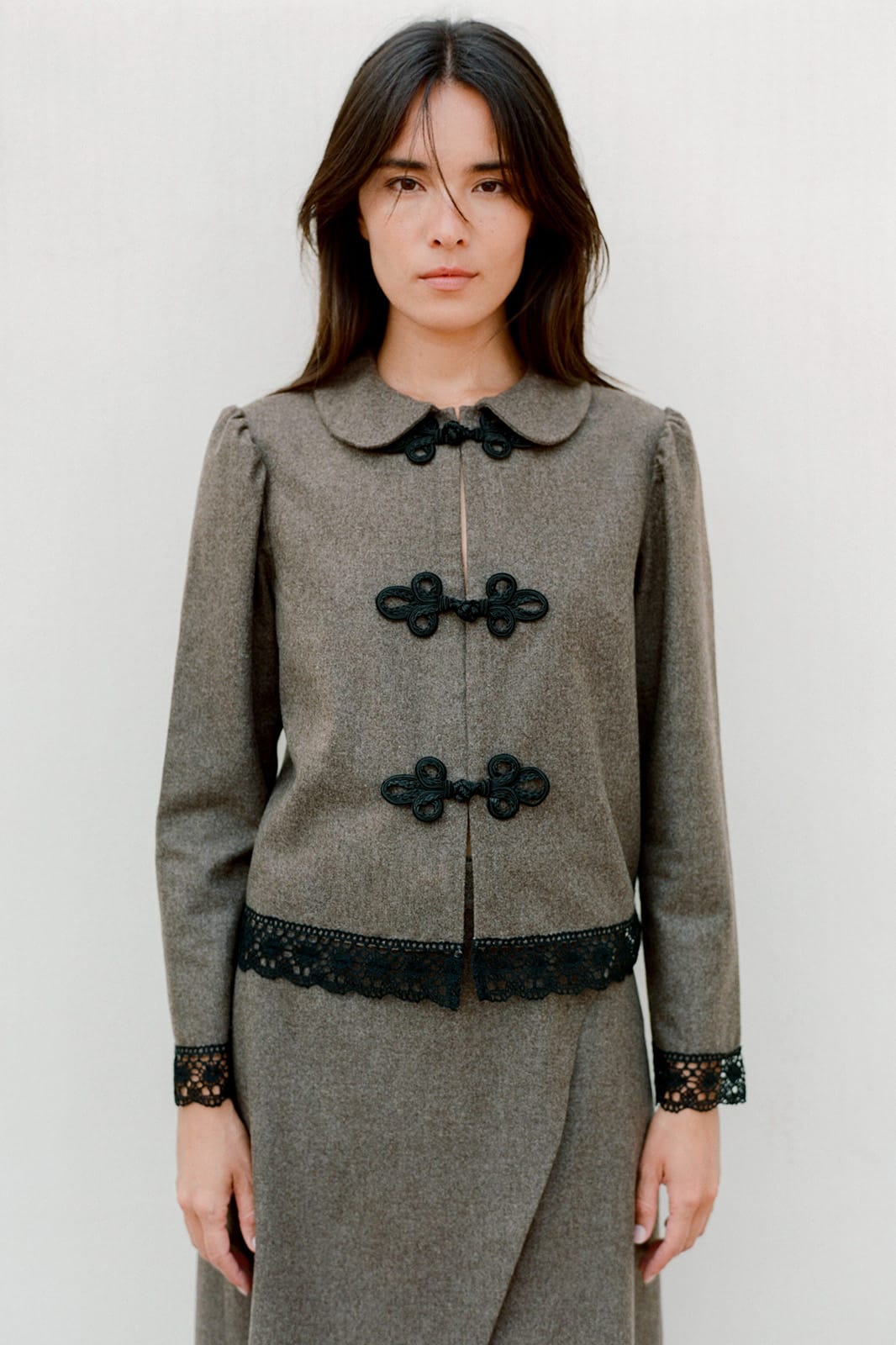 arkitaip Blazers The Camille Rounded Collar Wool Overshirt in mocha