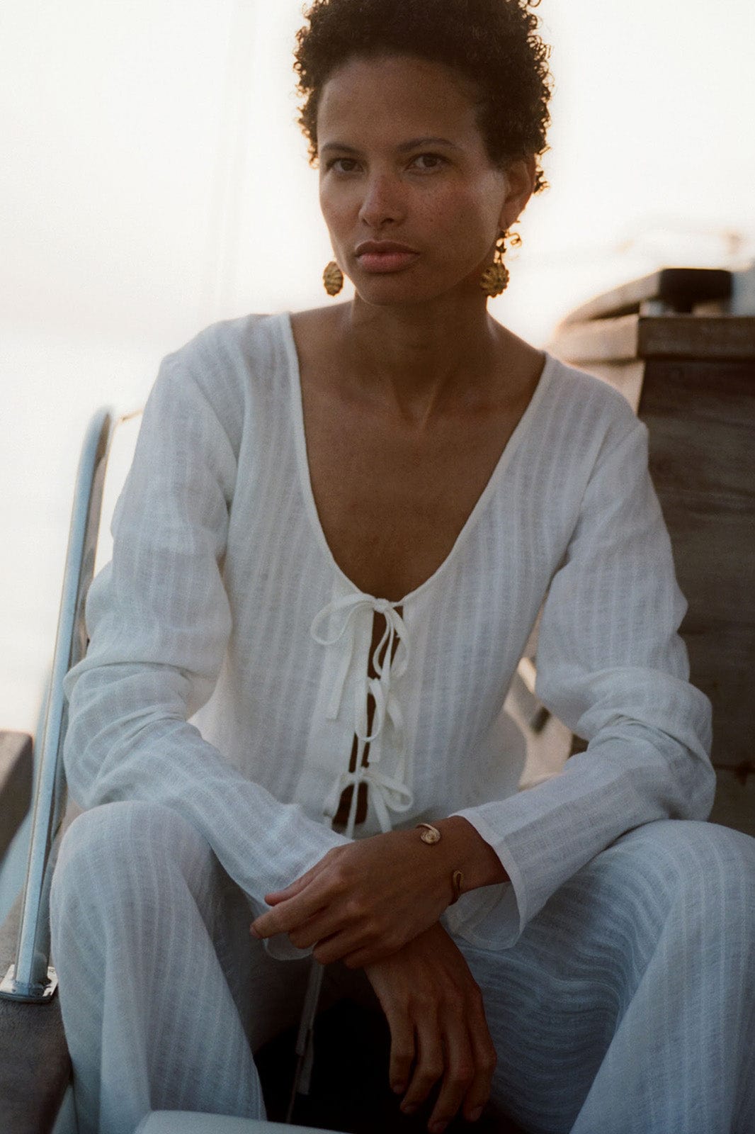 arkitaip Maxi Dresses The Isa Long-Sleeved Kaftan Top in off-white