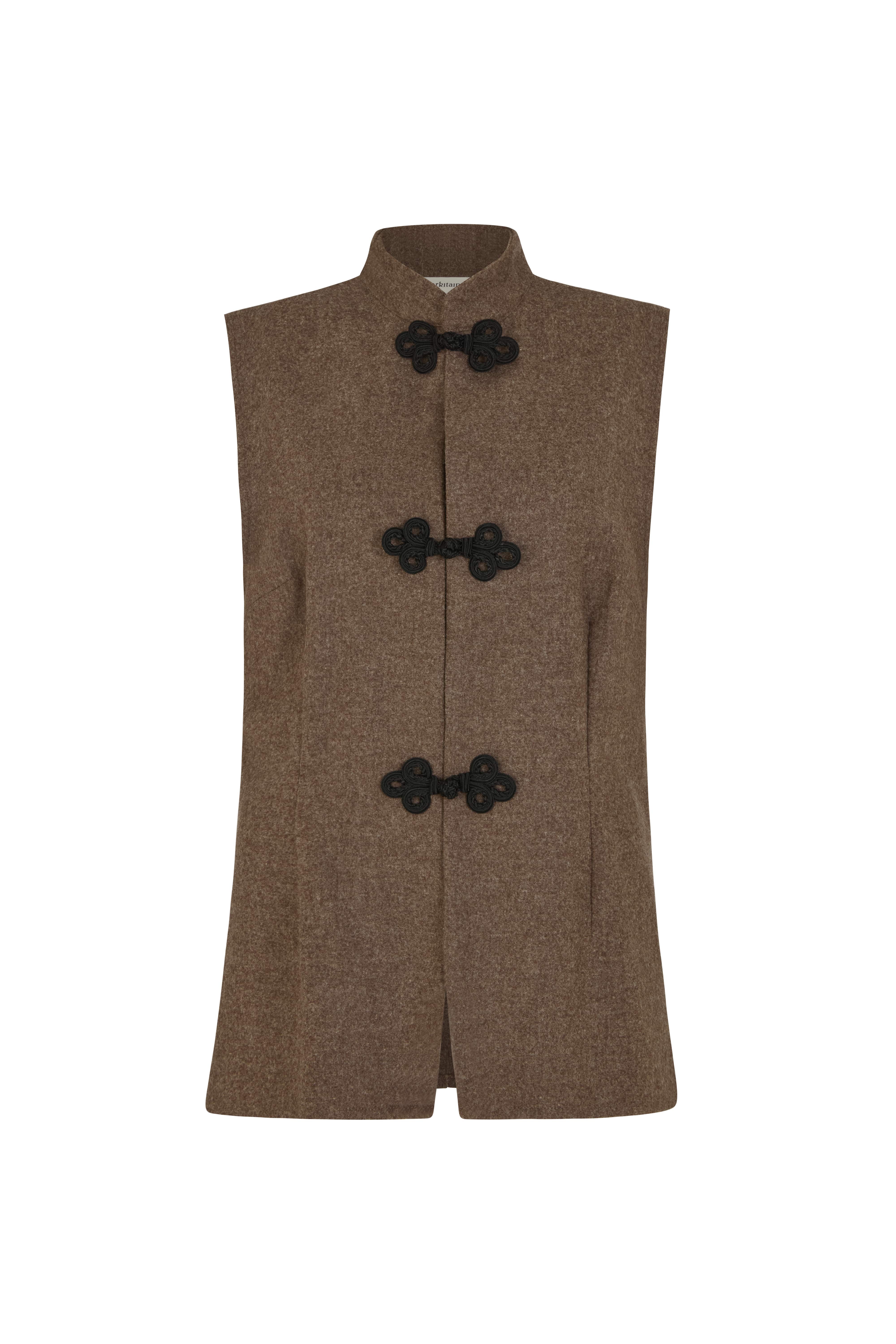 arkitaip Tops The Aria Stand-Up Collar Wool Vest in mocha