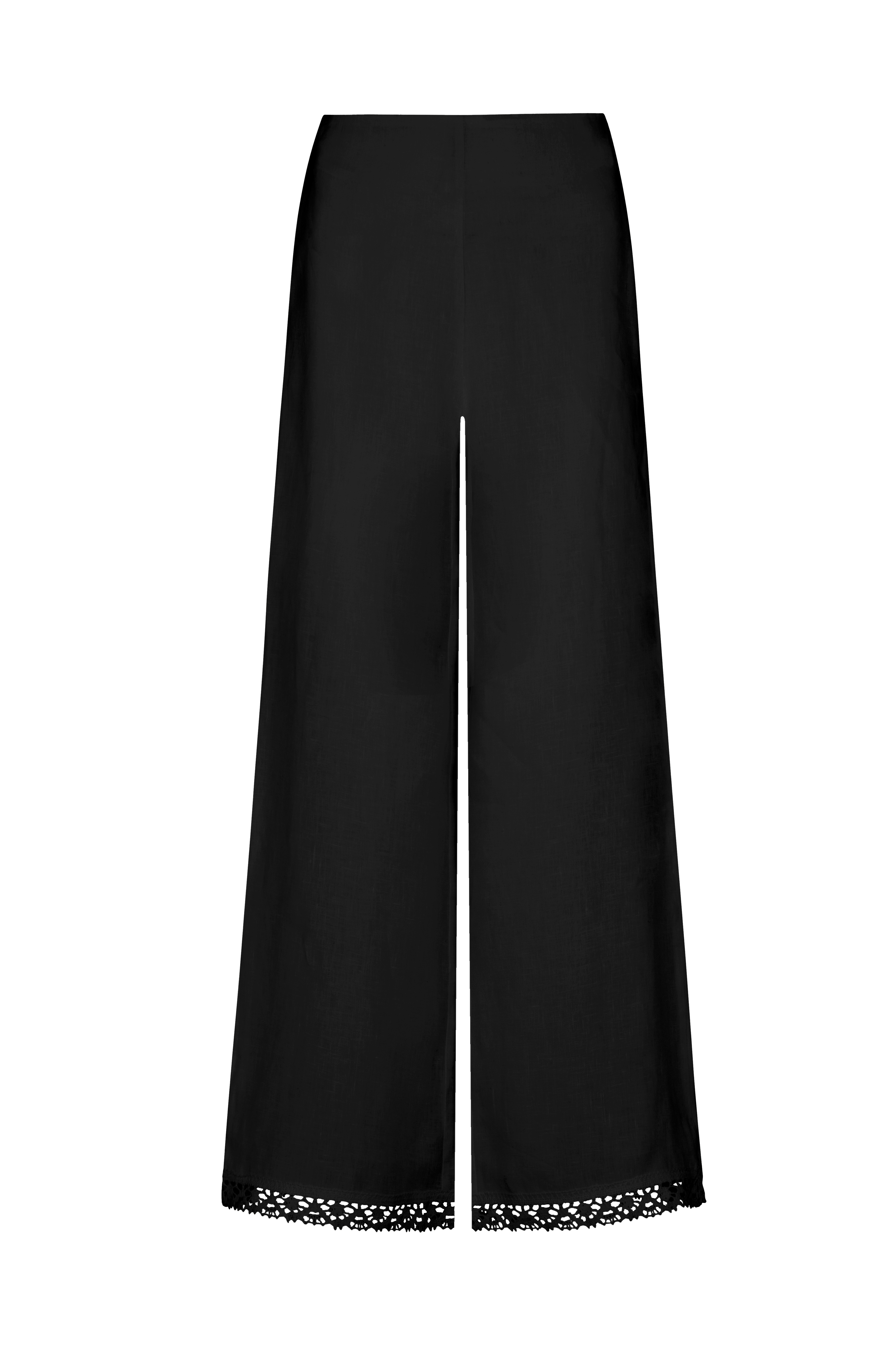arkitaip Trousers The Clara Wide-Leg Wool Trousers with lace trim in black
